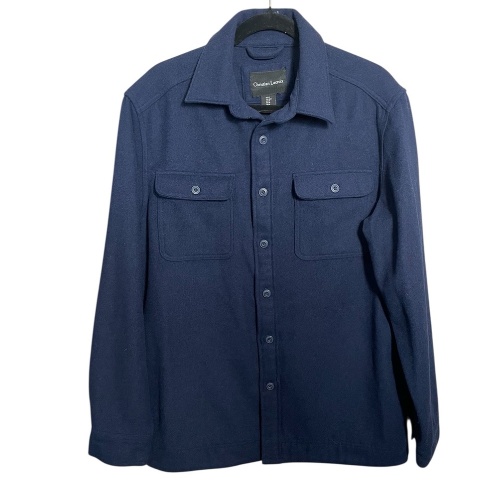 Christian Lacroix Men's Wool Blend Shirt Jacket Shacket in Navy Blue